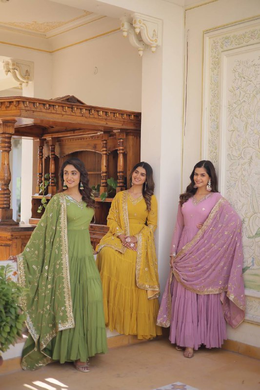Splendid Faux Georgette Embroidered Designer Gown With Dupatta - INDIAN ELEGANCE