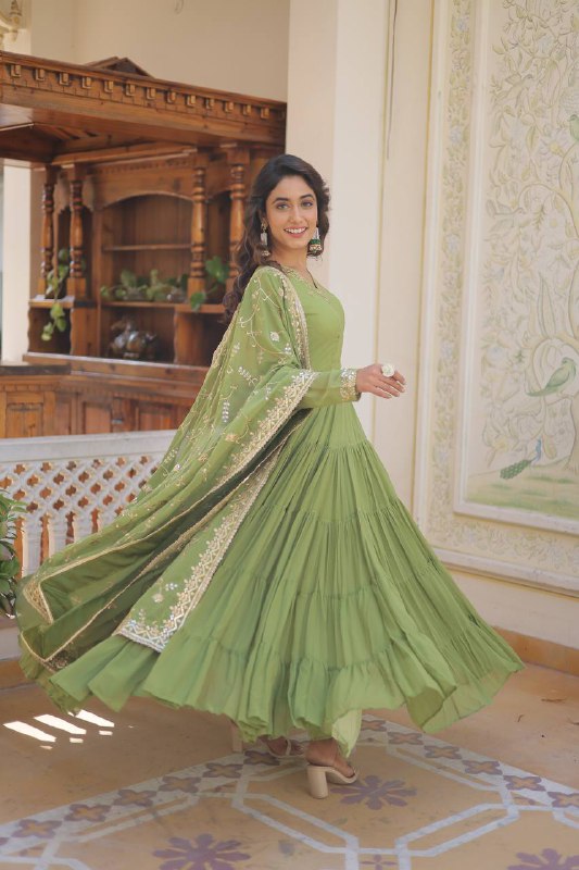 Splendid Faux Georgette Embroidered Designer Gown With Dupatta - INDIAN ELEGANCE