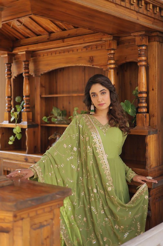 Splendid Faux Georgette Embroidered Designer Gown With Dupatta - INDIAN ELEGANCE