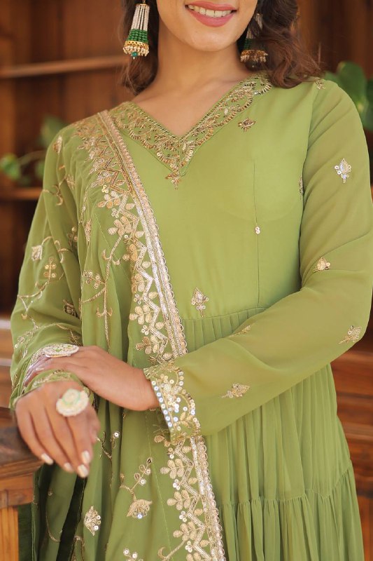 Splendid Faux Georgette Embroidered Designer Gown With Dupatta - INDIAN ELEGANCE