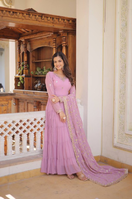 Splendid Faux Georgette Embroidered Designer Gown With Dupatta - INDIAN ELEGANCE