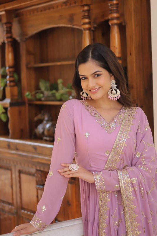 Splendid Faux Georgette Embroidered Designer Gown With Dupatta - INDIAN ELEGANCE