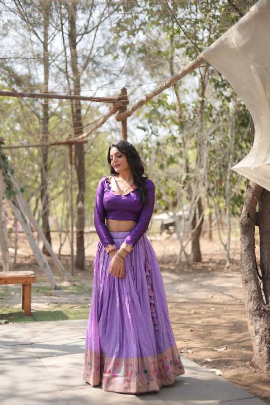 Chic Viscose Jacquard Zari Border Worked Fully Stitched Lehenga Choli - INDIAN ELEGANCE