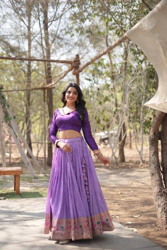 Chic Viscose Jacquard Zari Border Worked Fully Stitched Lehenga Choli - INDIAN ELEGANCE
