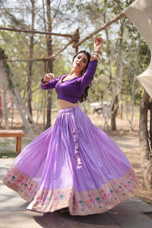 Chic Viscose Jacquard Zari Border Worked Fully Stitched Lehenga Choli - INDIAN ELEGANCE