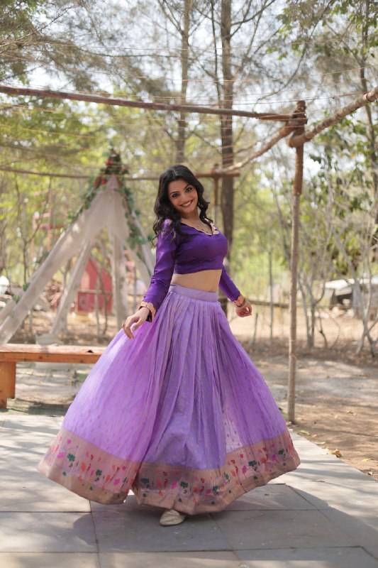 Chic Viscose Jacquard Zari Border Worked Fully Stitched Lehenga Choli - INDIAN ELEGANCE