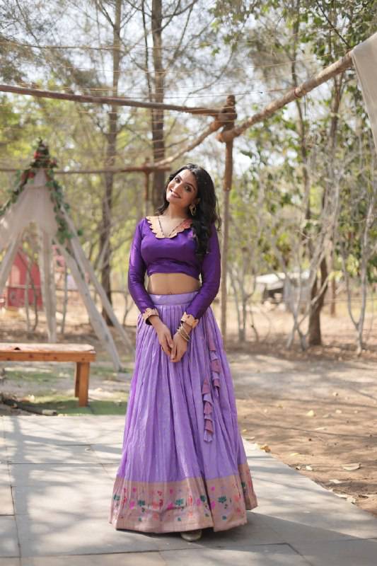 Chic Viscose Jacquard Zari Border Worked Fully Stitched Lehenga Choli - INDIAN ELEGANCE