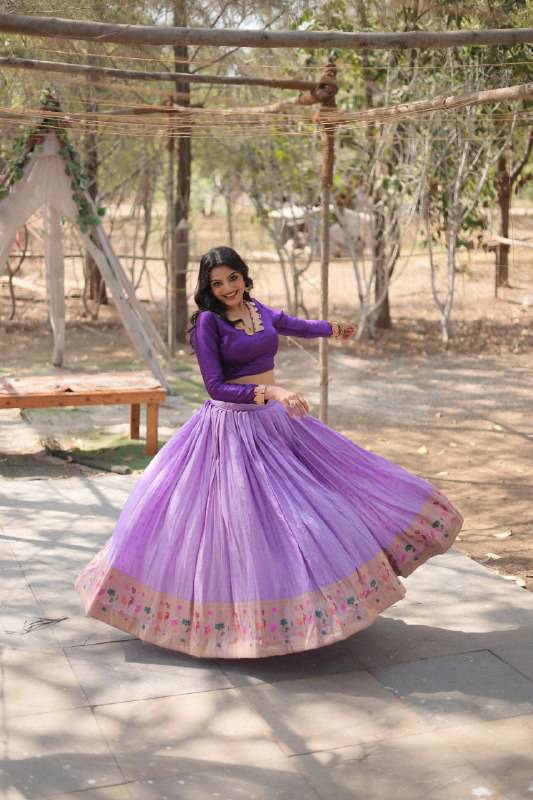 Chic Viscose Jacquard Zari Border Worked Fully Stitched Lehenga Choli - INDIAN ELEGANCE