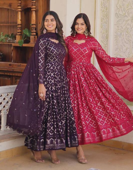 Bewitching Faux Georgette Heavy Sequins Worked Designer Gown - INDIAN ELEGANCE