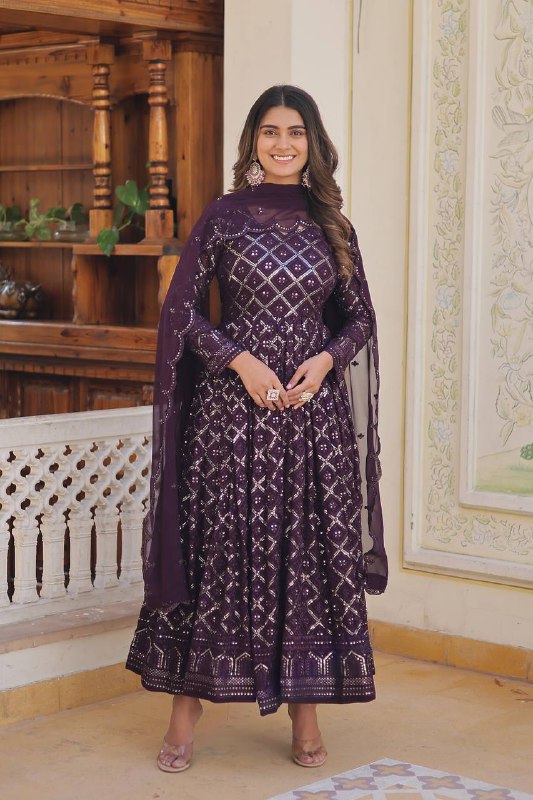 Bewitching Faux Georgette Heavy Sequins Worked Designer Gown - INDIAN ELEGANCE