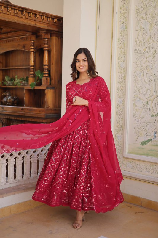 Bewitching Faux Georgette Heavy Sequins Worked Designer Gown - INDIAN ELEGANCE