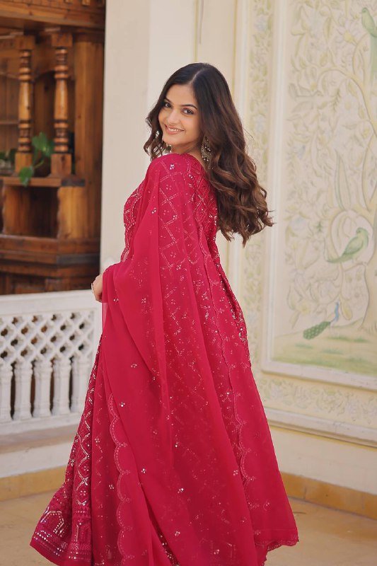 Bewitching Faux Georgette Heavy Sequins Worked Designer Gown - INDIAN ELEGANCE