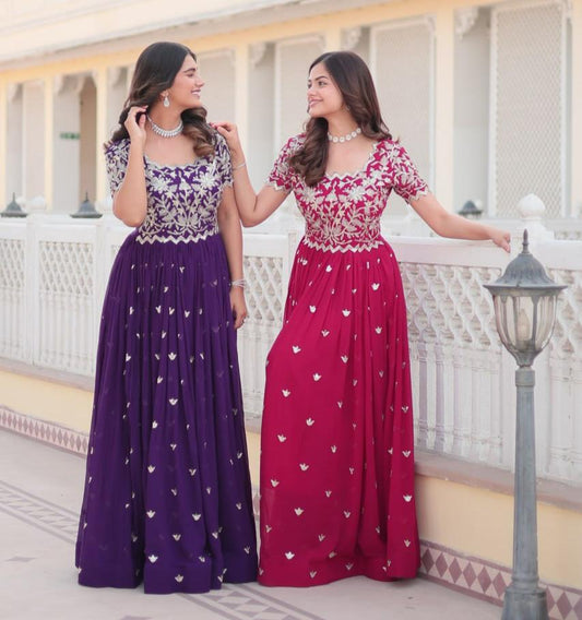 Sublime Faux Georgette Cording Sequins Worked Gown - INDIAN ELEGANCE