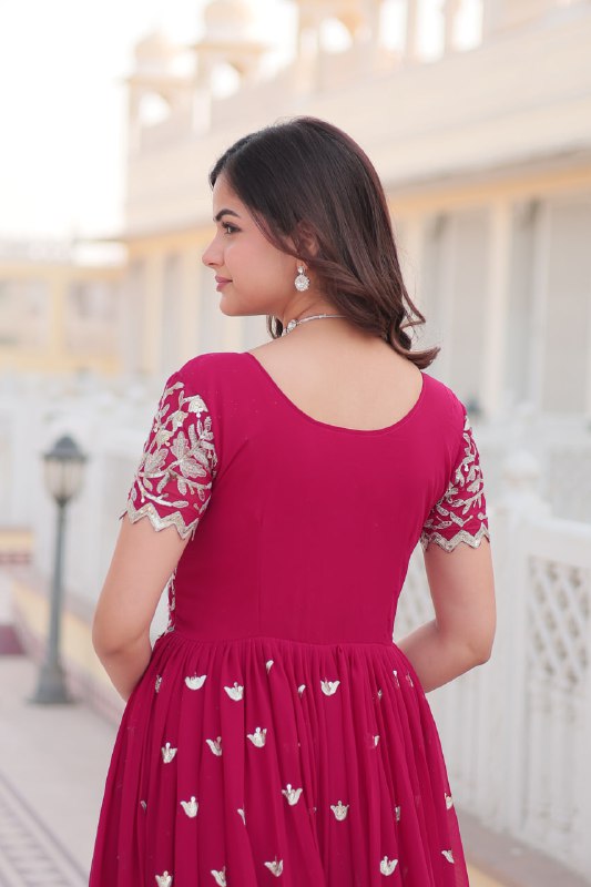 Sublime Faux Georgette Cording Sequins Worked Gown - INDIAN ELEGANCE