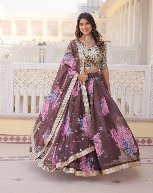 Heavenly Russian Silk Floral Sequins Embroidered Lehenga Choli - INDIAN ELEGANCE