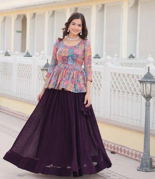 Hypnotic Faux Georgette Crush Pleating Lehenga Choli Set - INDIAN ELEGANCE