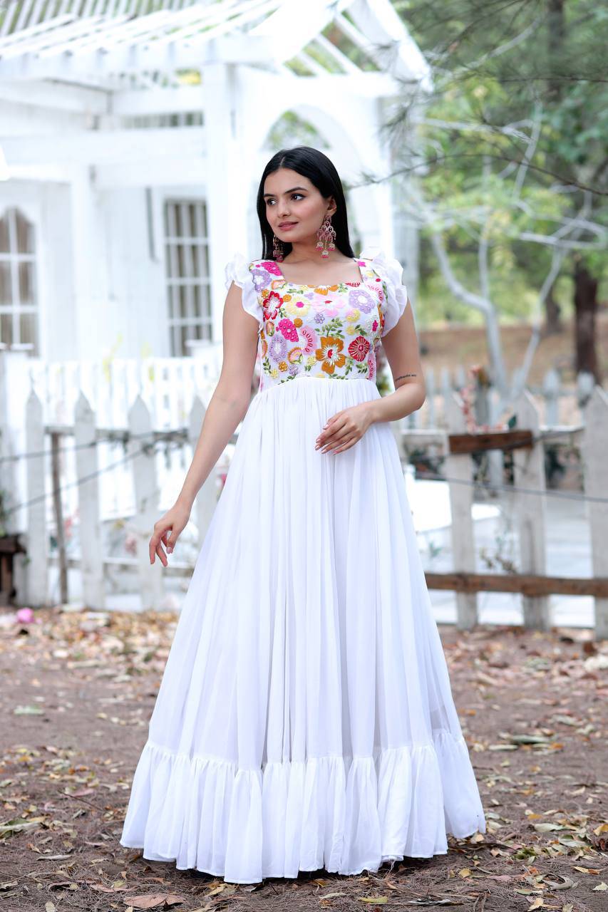 Gentle Faux Georgette Sequins Embroidered Fully Stitched Gown - INDIAN ELEGANCE