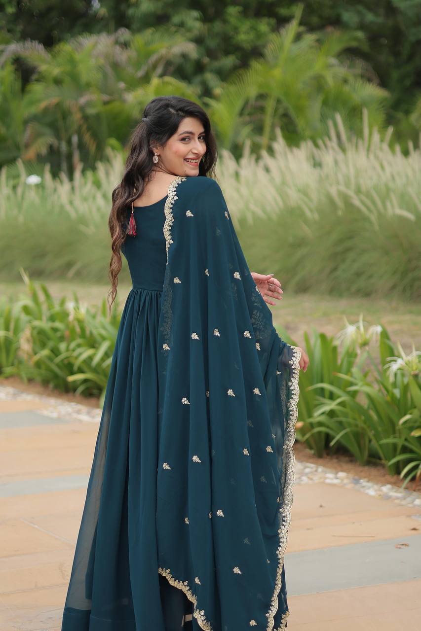 Breathtaking Rama Faux Georgette Fully Stitched Designer Gown - INDIAN ELEGANCE