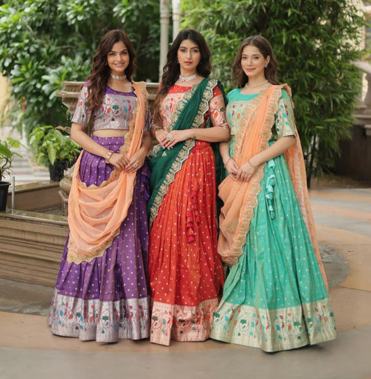 Exquisite Jacquard Meena Weaving Worked Lehenga Choli Set - INDIAN ELEGANCE