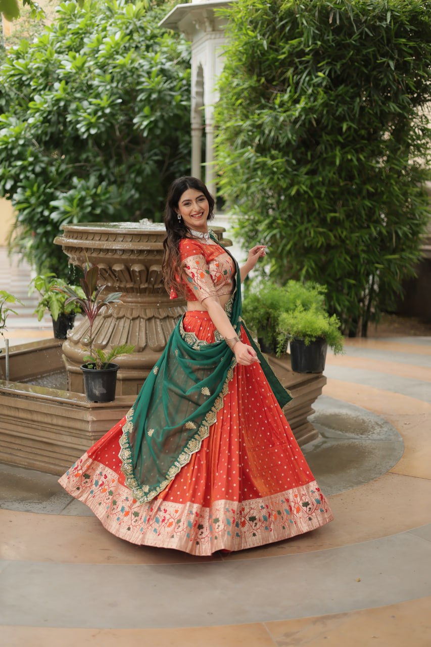 Exquisite Jacquard Meena Weaving Worked Lehenga Choli Set - INDIAN ELEGANCE
