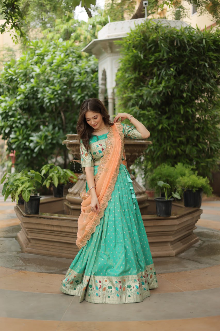 Exquisite Jacquard Meena Weaving Worked Lehenga Choli Set - INDIAN ELEGANCE