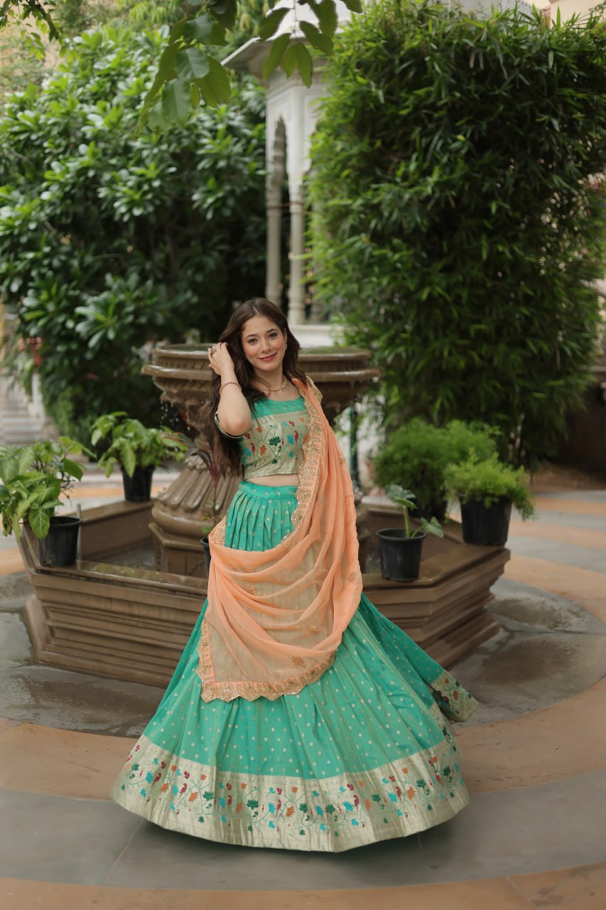 Exquisite Jacquard Meena Weaving Worked Lehenga Choli Set - INDIAN ELEGANCE
