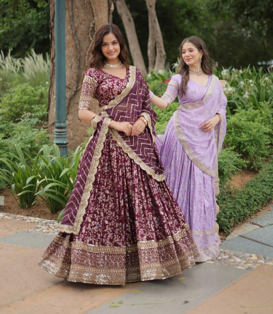 Lovely Viscous Jacquard Sequins Embroidered Lehenga Choli - INDIAN ELEGANCE