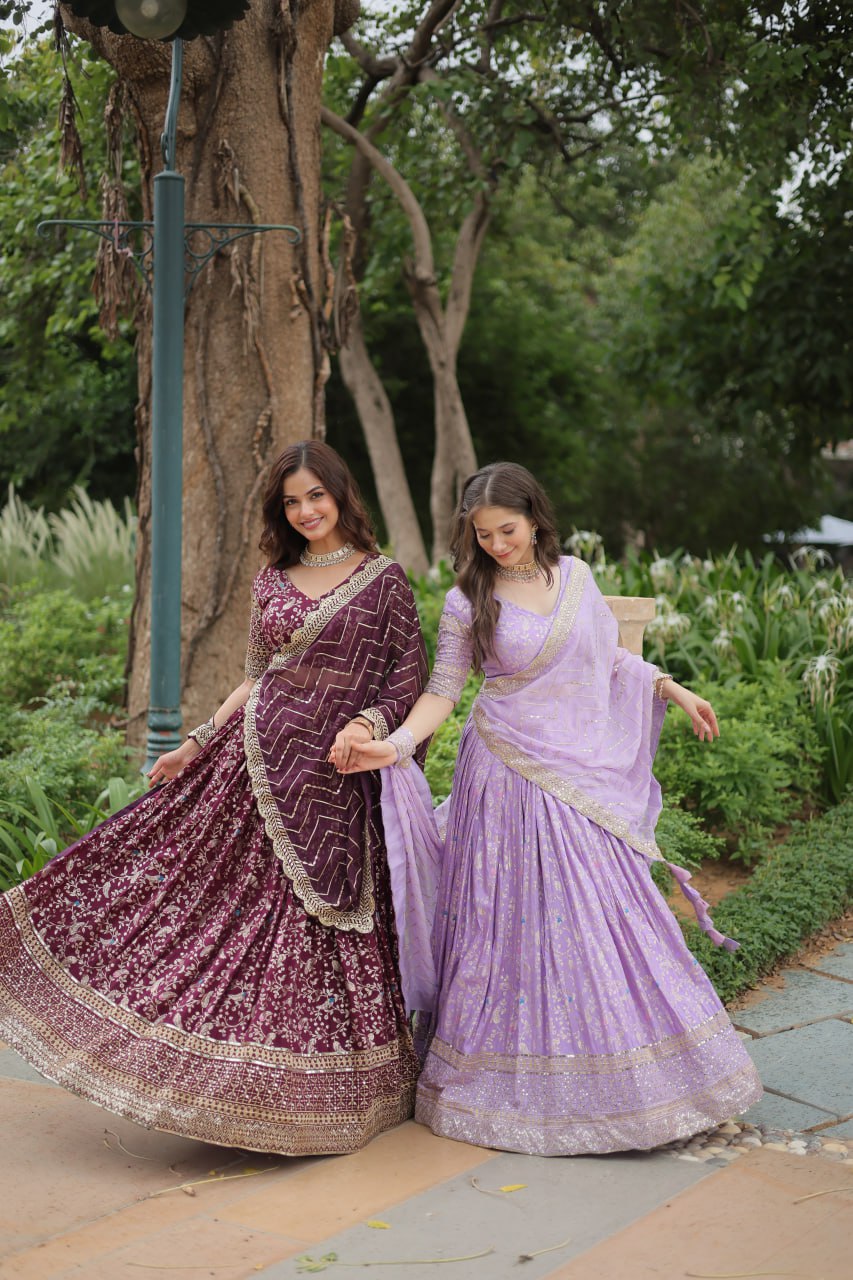 Lovely Viscous Jacquard Sequins Embroidered Lehenga Choli - INDIAN ELEGANCE