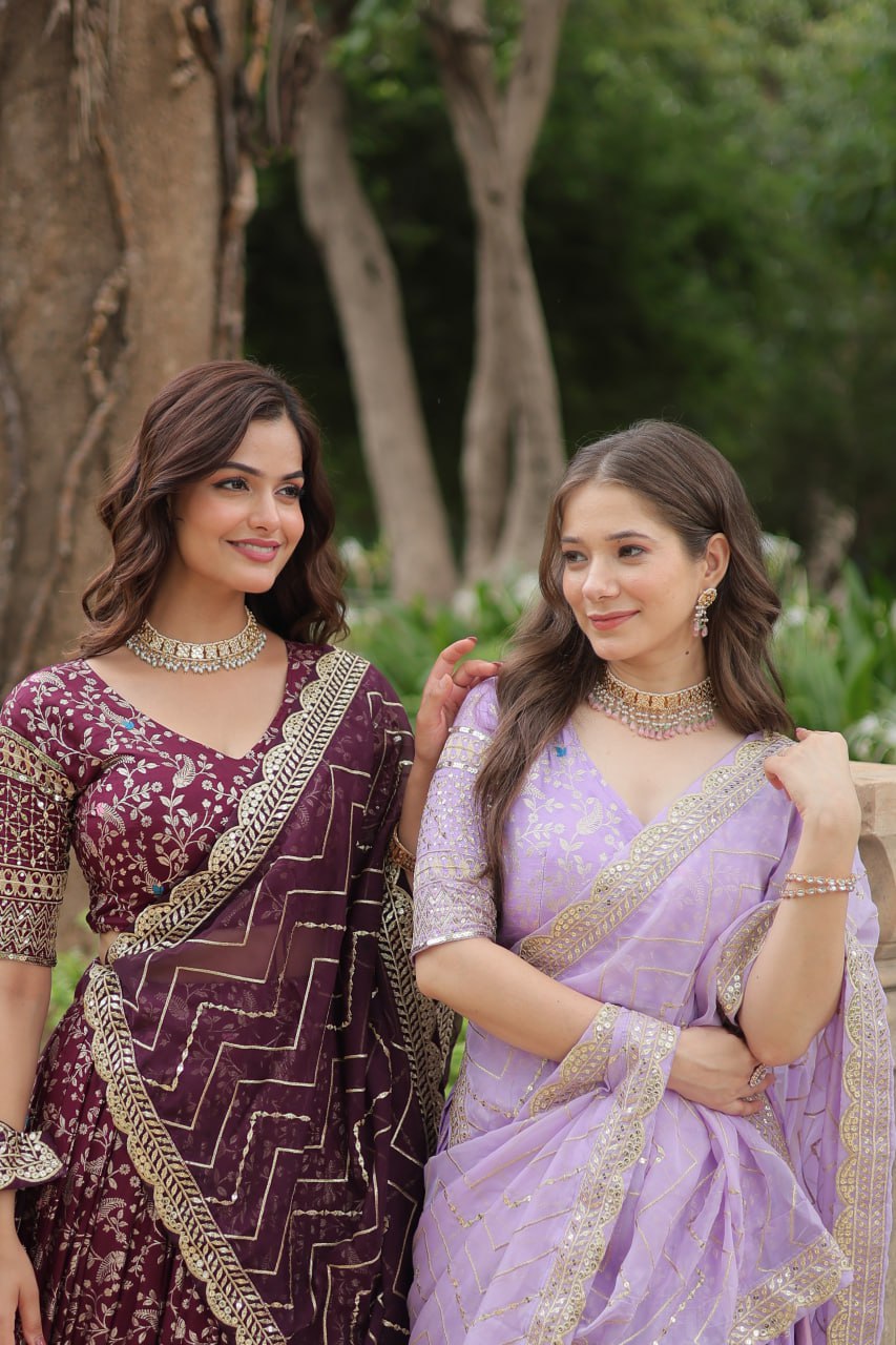 Lovely Viscous Jacquard Sequins Embroidered Lehenga Choli - INDIAN ELEGANCE