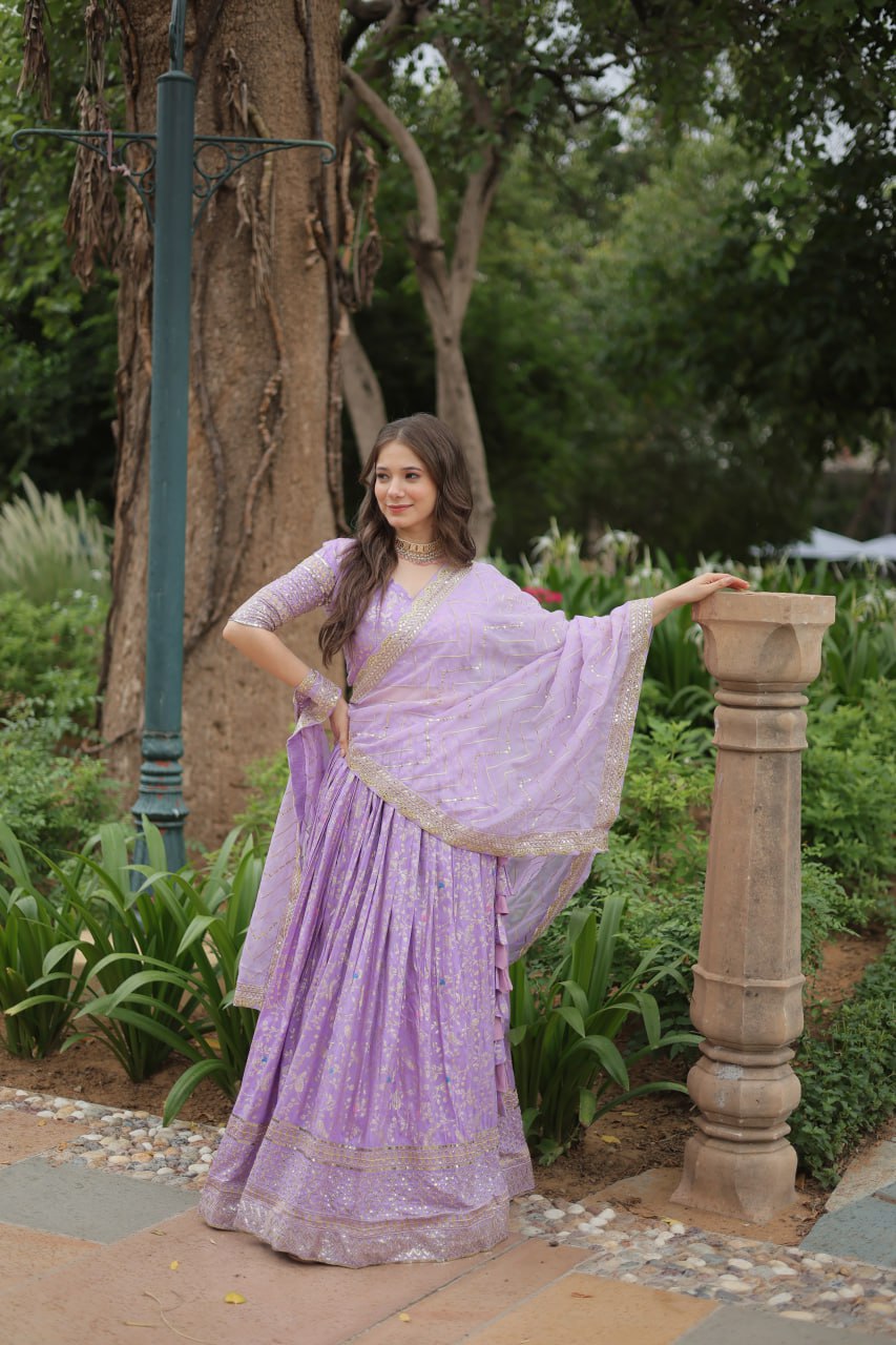 Lovely Viscous Jacquard Sequins Embroidered Lehenga Choli - INDIAN ELEGANCE