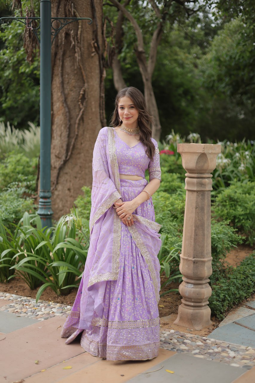Lovely Viscous Jacquard Sequins Embroidered Lehenga Choli - INDIAN ELEGANCE
