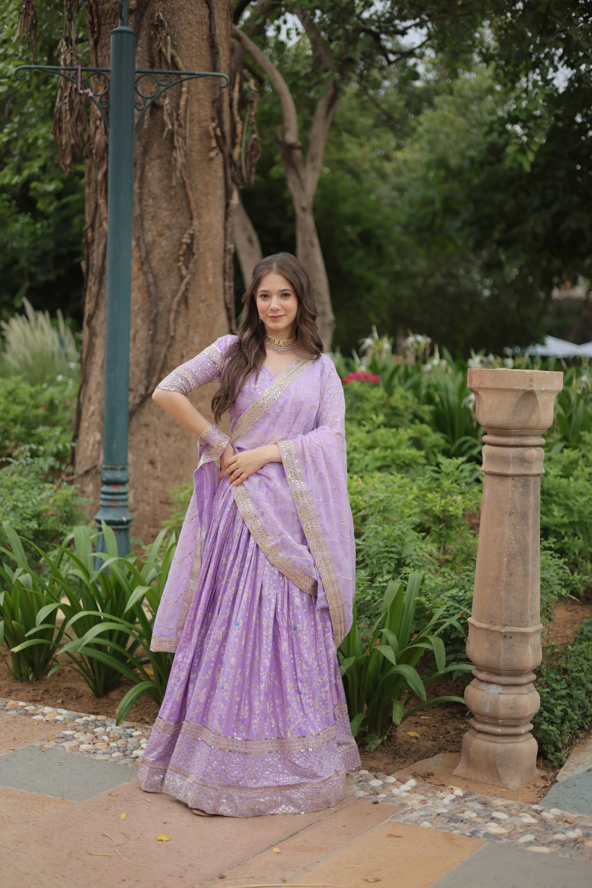 Lovely Viscous Jacquard Sequins Embroidered Lehenga Choli - INDIAN ELEGANCE