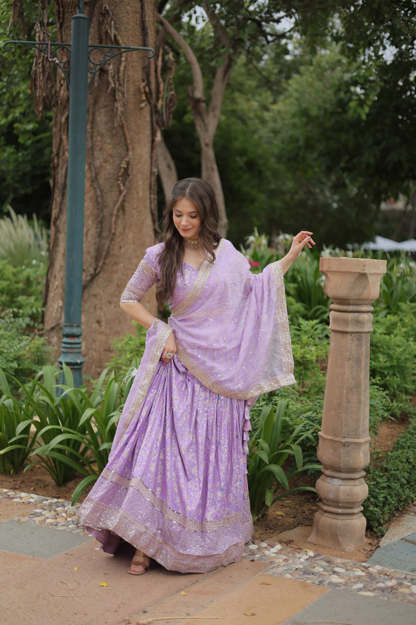 Lovely Viscous Jacquard Sequins Embroidered Lehenga Choli - INDIAN ELEGANCE