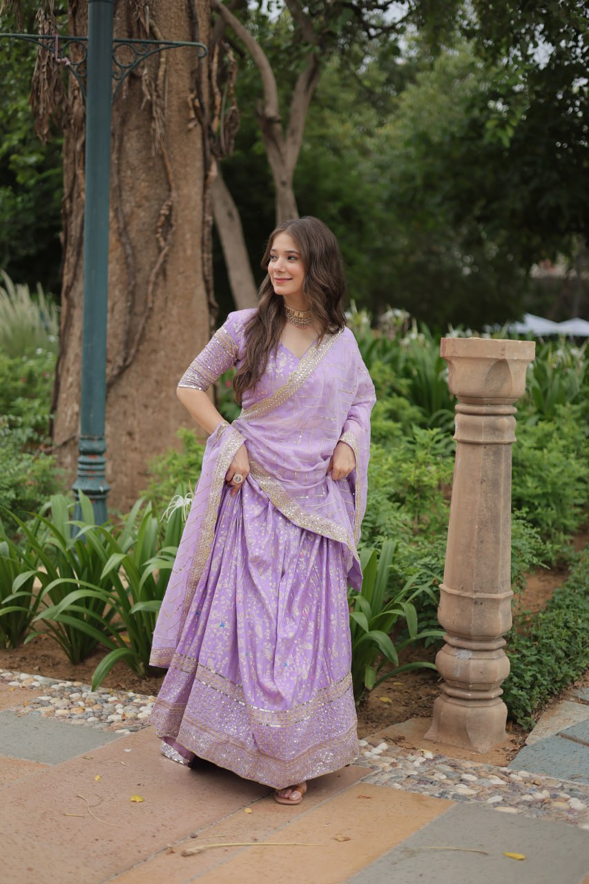 Lovely Viscous Jacquard Sequins Embroidered Lehenga Choli - INDIAN ELEGANCE