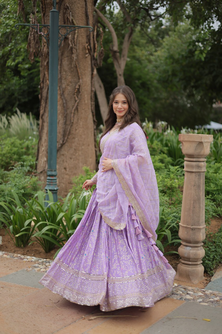 Lovely Viscous Jacquard Sequins Embroidered Lehenga Choli - INDIAN ELEGANCE