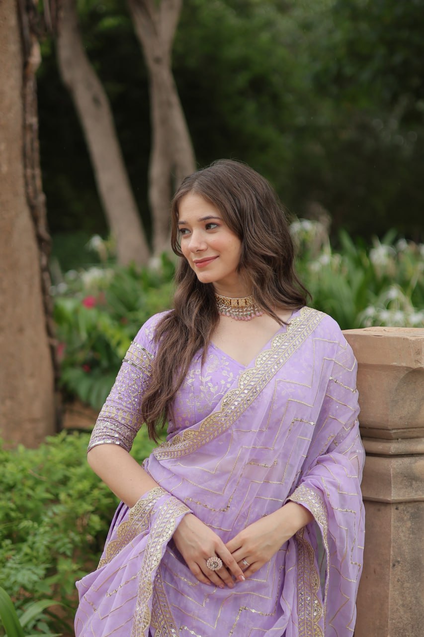 Lovely Viscous Jacquard Sequins Embroidered Lehenga Choli - INDIAN ELEGANCE