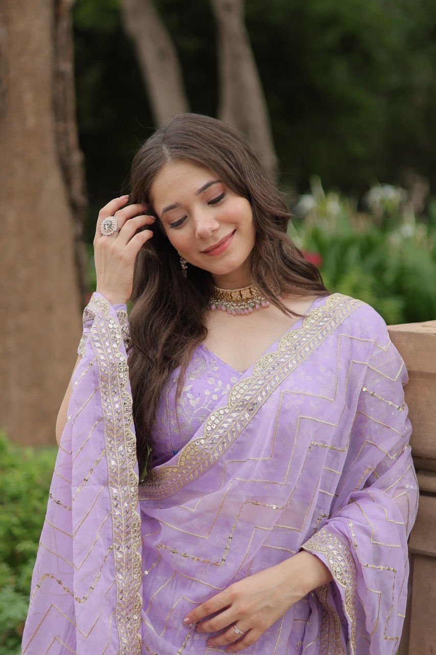 Lovely Viscous Jacquard Sequins Embroidered Lehenga Choli - INDIAN ELEGANCE