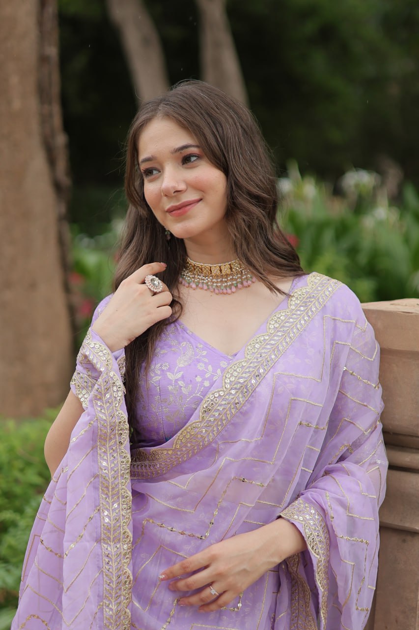 Lovely Viscous Jacquard Sequins Embroidered Lehenga Choli - INDIAN ELEGANCE