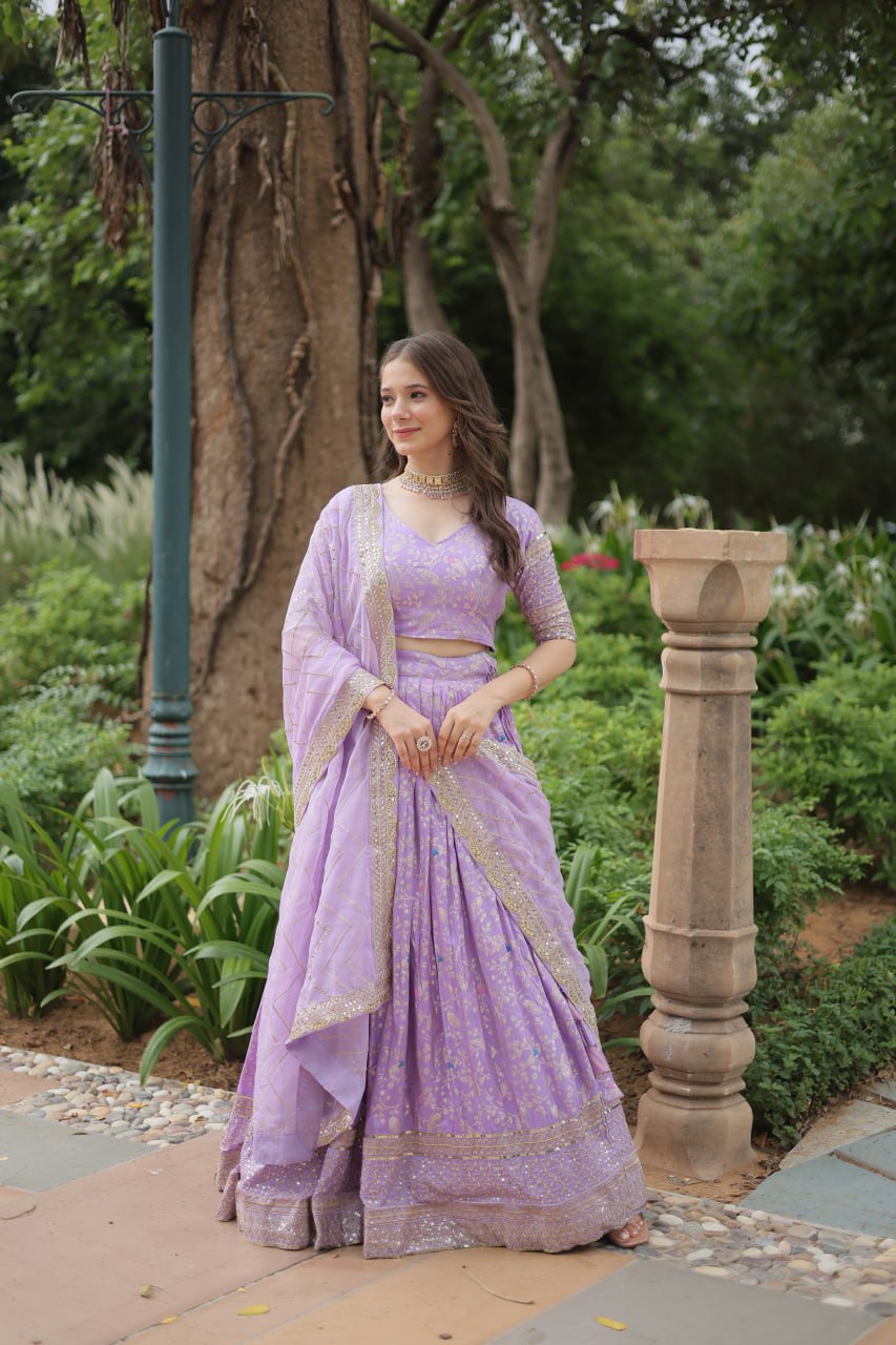 Lovely Viscous Jacquard Sequins Embroidered Lehenga Choli - INDIAN ELEGANCE