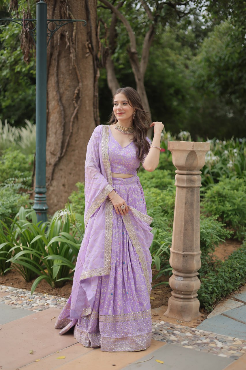 Lovely Viscous Jacquard Sequins Embroidered Lehenga Choli - INDIAN ELEGANCE