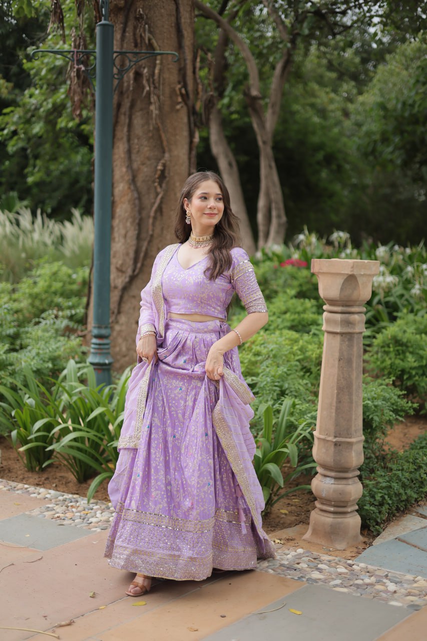 Lovely Viscous Jacquard Sequins Embroidered Lehenga Choli - INDIAN ELEGANCE
