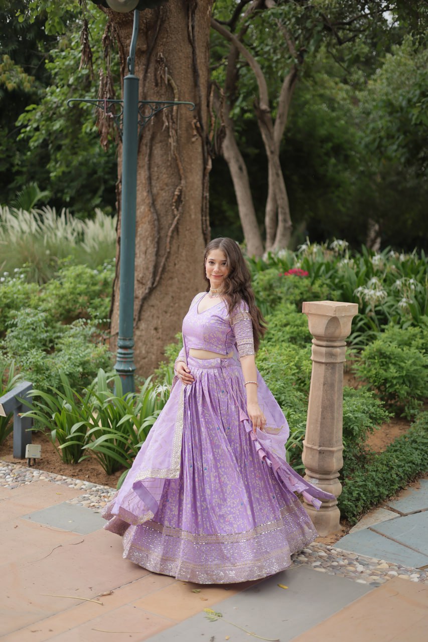 Lovely Viscous Jacquard Sequins Embroidered Lehenga Choli - INDIAN ELEGANCE