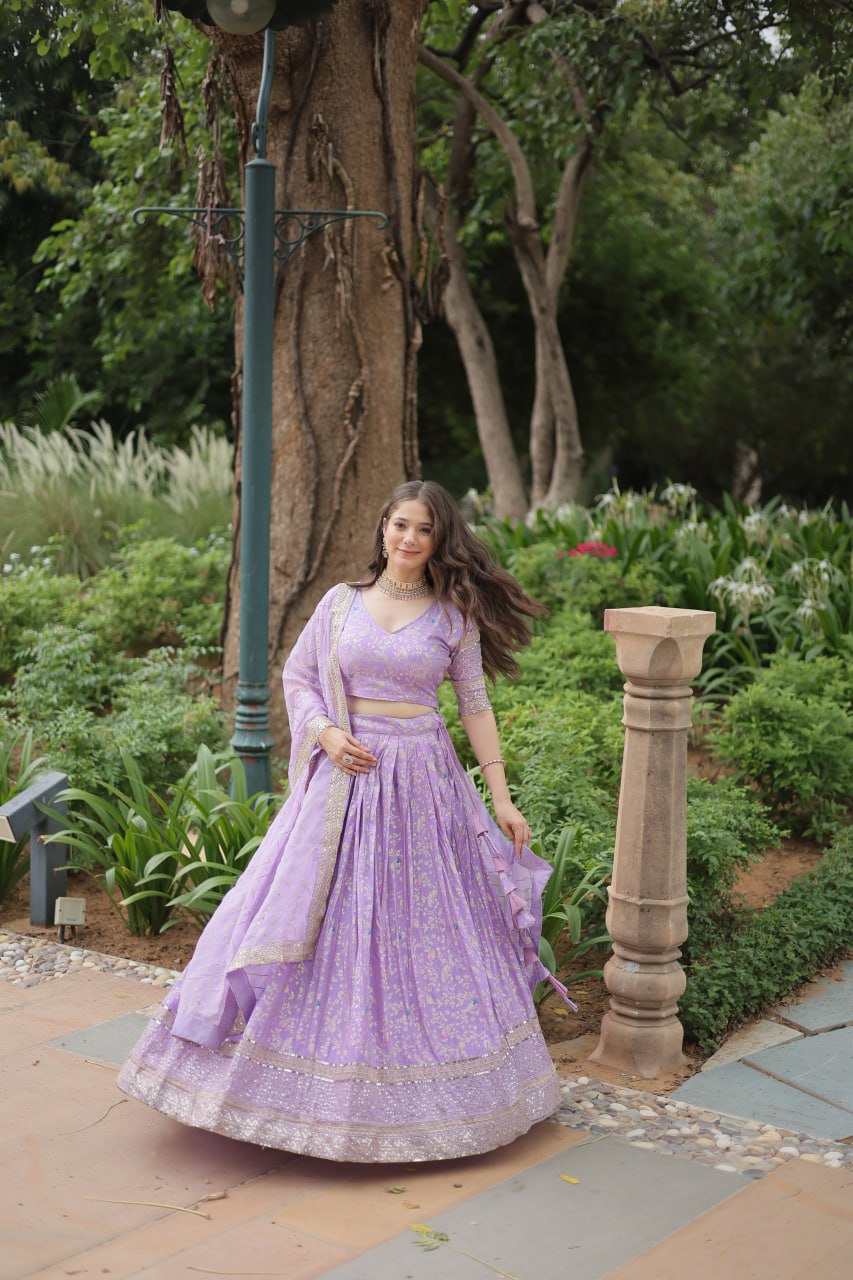 Lovely Viscous Jacquard Sequins Embroidered Lehenga Choli - INDIAN ELEGANCE