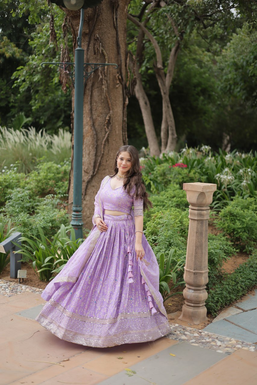 Lovely Viscous Jacquard Sequins Embroidered Lehenga Choli - INDIAN ELEGANCE