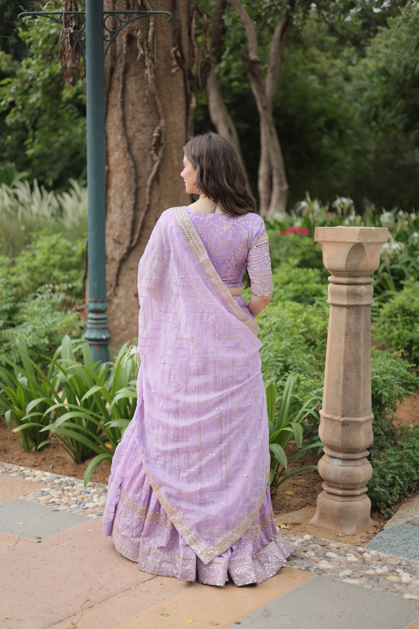 Lovely Viscous Jacquard Sequins Embroidered Lehenga Choli - INDIAN ELEGANCE