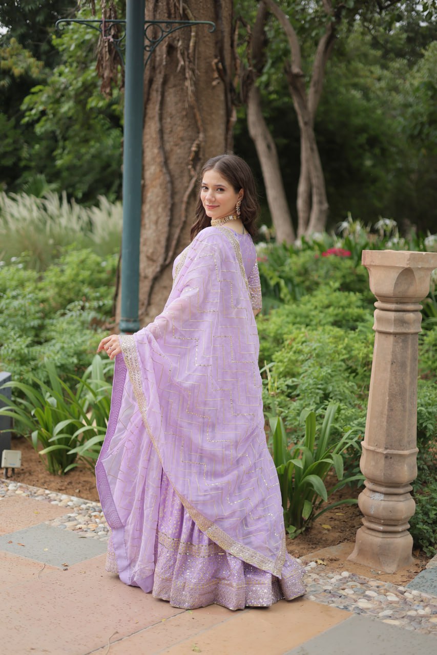 Lovely Viscous Jacquard Sequins Embroidered Lehenga Choli - INDIAN ELEGANCE