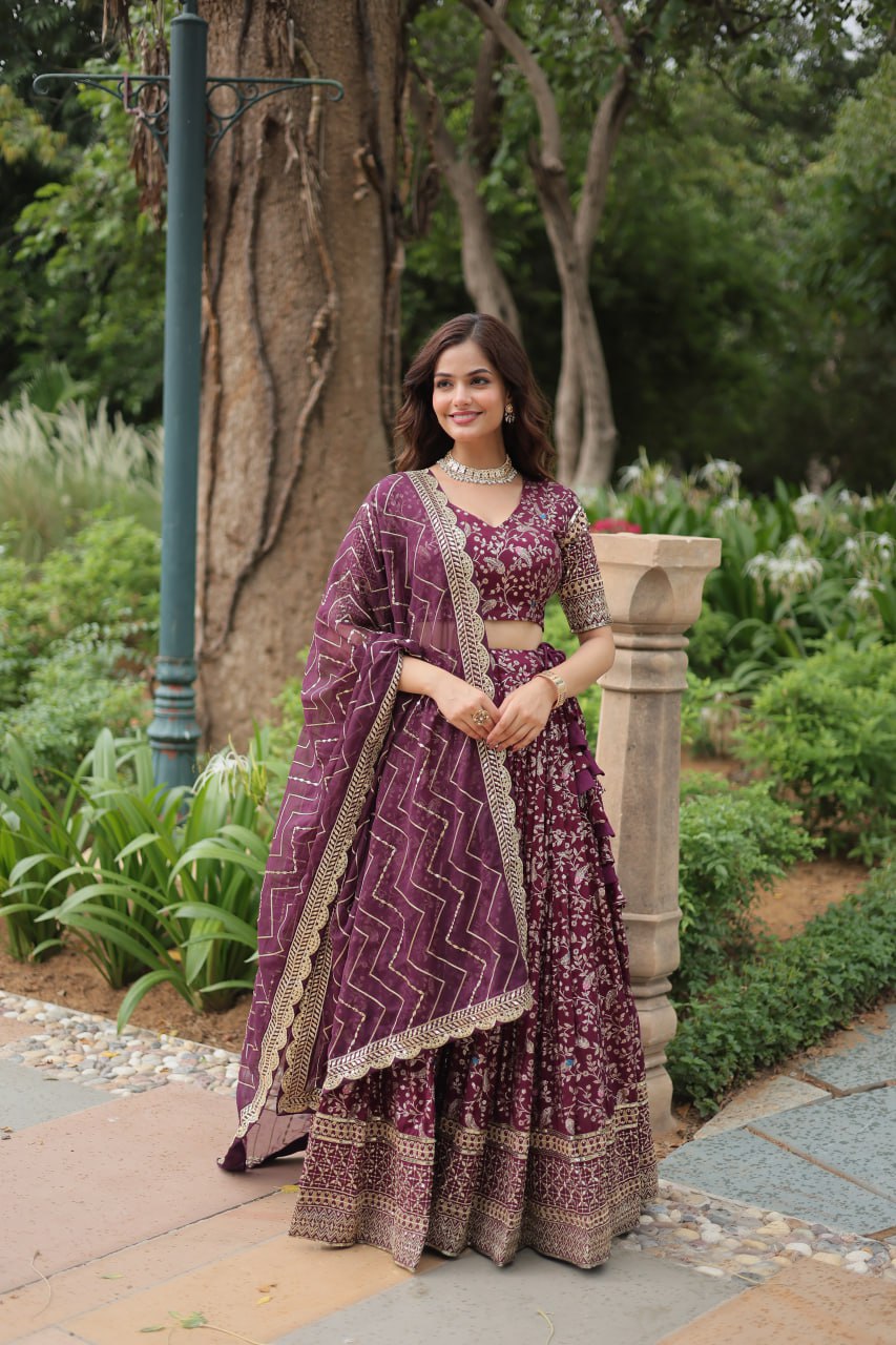 Lovely Viscous Jacquard Sequins Embroidered Lehenga Choli - INDIAN ELEGANCE