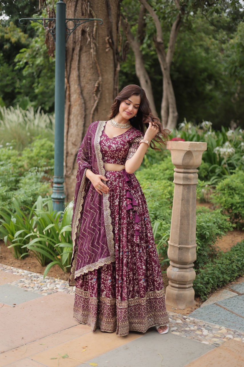 Lovely Viscous Jacquard Sequins Embroidered Lehenga Choli - INDIAN ELEGANCE