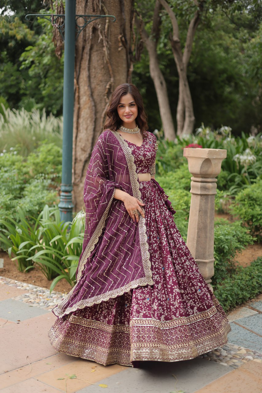 Lovely Viscous Jacquard Sequins Embroidered Lehenga Choli - INDIAN ELEGANCE
