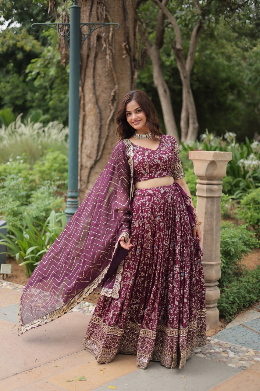 Lovely Viscous Jacquard Sequins Embroidered Lehenga Choli - INDIAN ELEGANCE